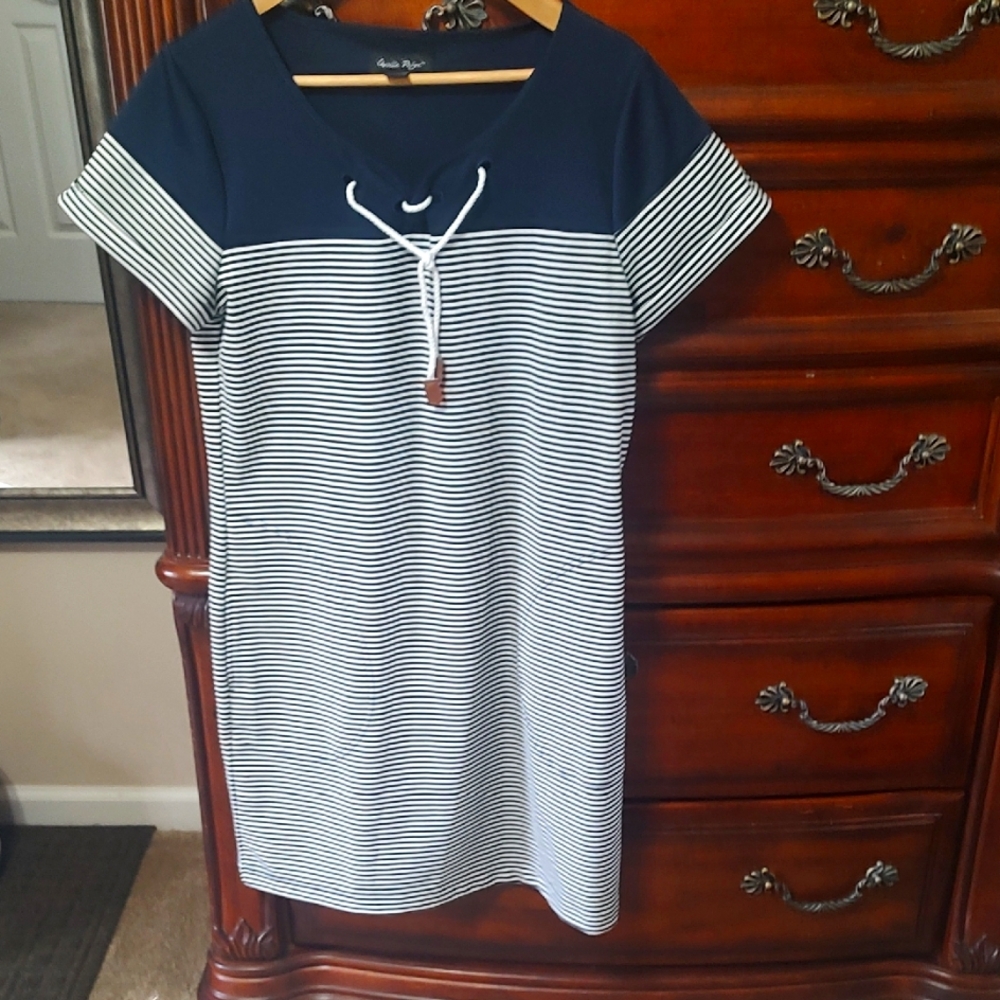 Navy and White Striped Dress